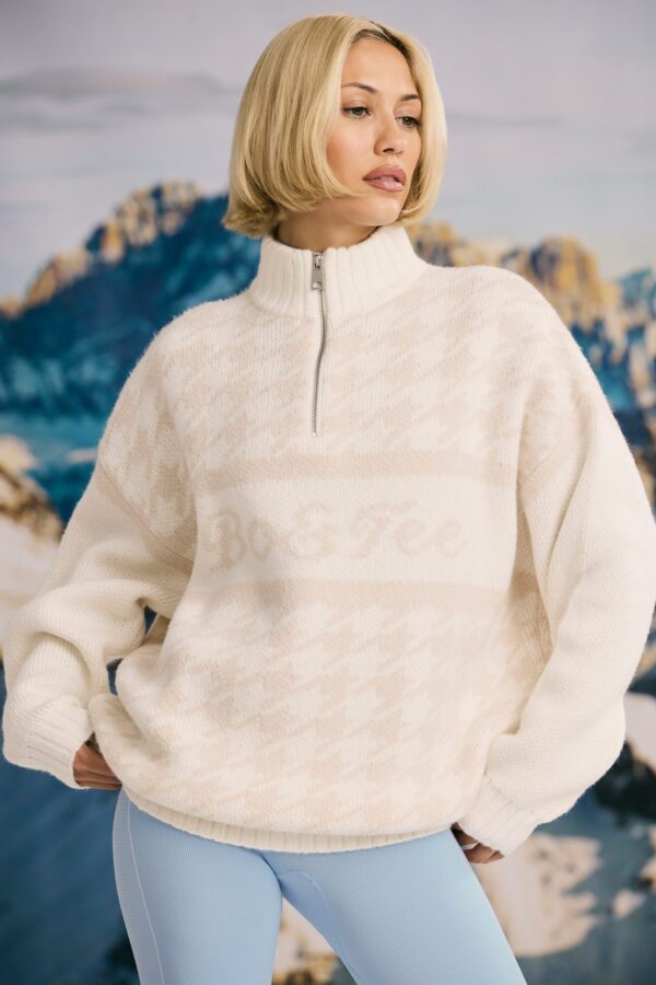 Oversized Half-Zip Chunky-Knit Jumper in Ice White - Image 6