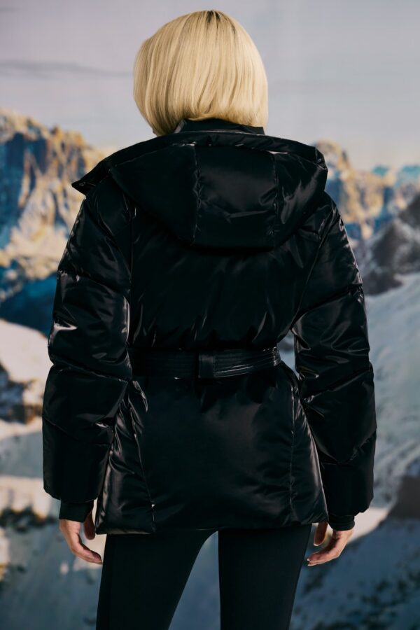 Oversized Quilted Hooded Ski Jacket in Black - Image 2