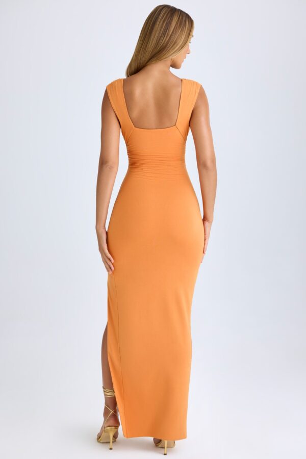 Modal High-Split Plunge-Neck Maxi Dress in Sunset Orange - Image 3