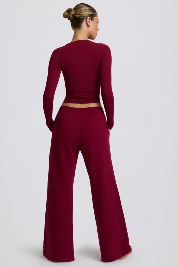 Low-Rise Wide-Leg Joggers in Burgundy - Image 3
