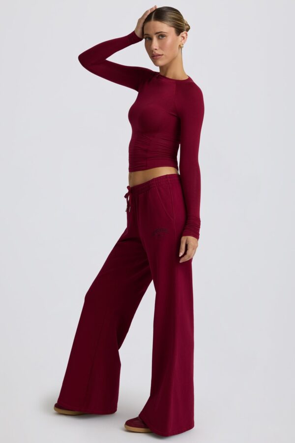 Low-Rise Wide-Leg Joggers in Burgundy - Image 4