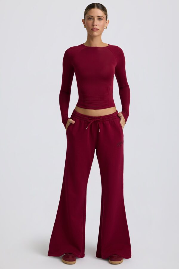Low-Rise Wide-Leg Joggers in Burgundy - Image 6