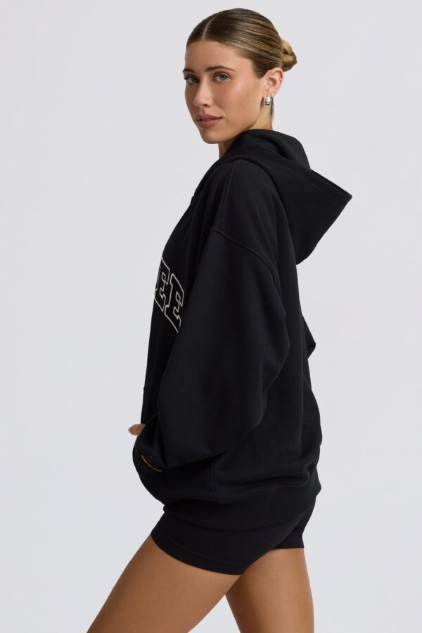 Oversized Zip-Up Hoodie in Black - Image 3