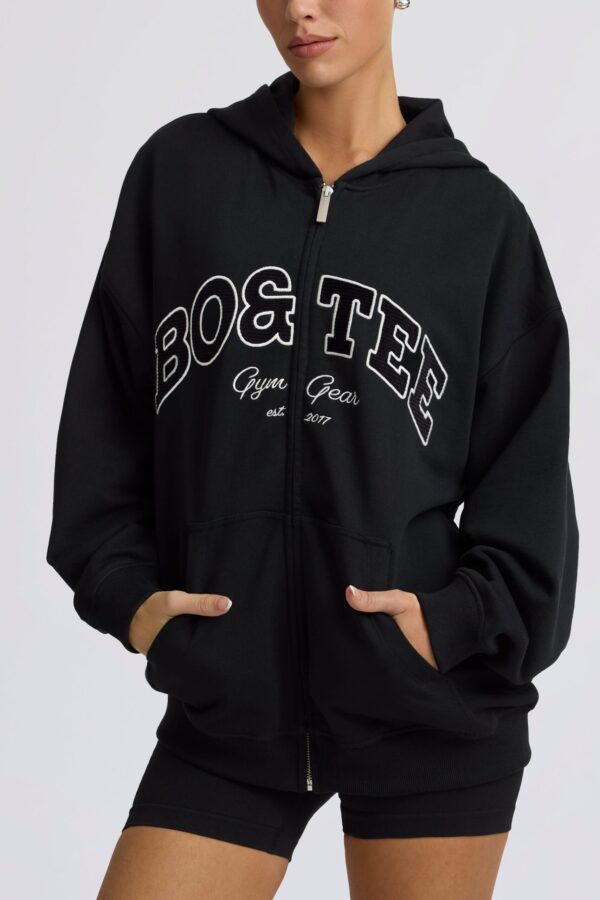 Oversized Zip-Up Hoodie in Black - Image 4