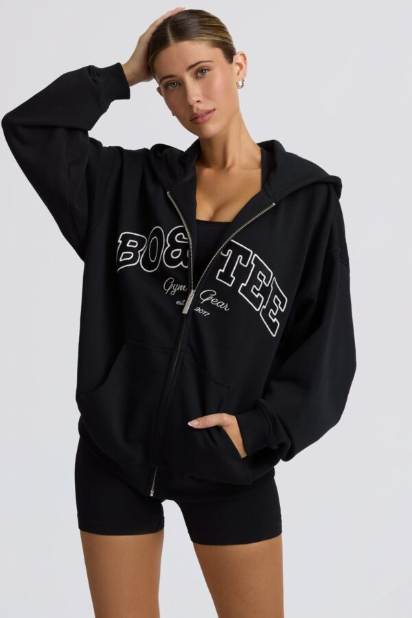 Oversized Zip-Up Hoodie in Black - Image 5