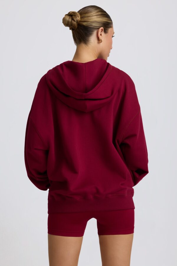 Oversized Zip-Up Hoodie in Burgundy - Image 3