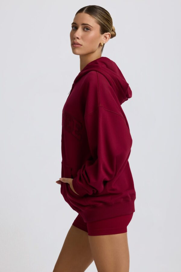 Oversized Zip-Up Hoodie in Burgundy - Image 4