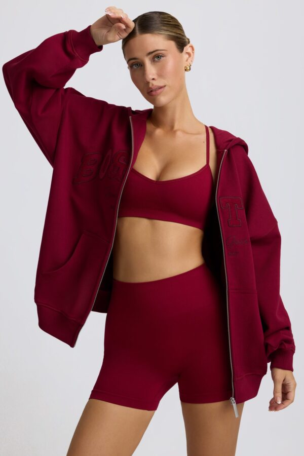 Oversized Zip-Up Hoodie in Burgundy - Image 6