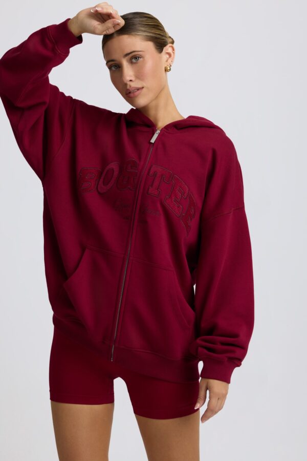 Oversized Zip-Up Hoodie in Burgundy - Image 7