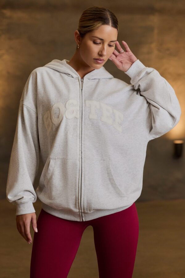 Oversized Zip-Up Hoodie in Grey Marl - Image 2