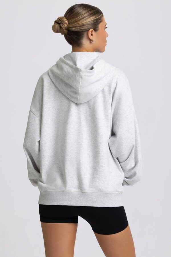 Oversized Zip-Up Hoodie in Grey Marl - Image 3