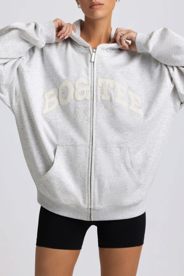 Oversized Zip-Up Hoodie in Grey Marl - Image 5