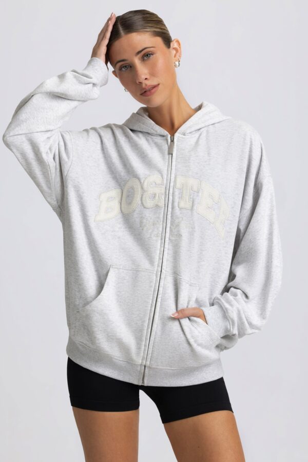 Oversized Zip-Up Hoodie in Grey Marl - Image 6