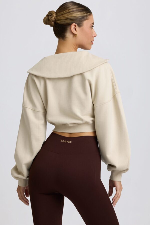 Quarter-Zip Cropped Sweatshirt in Bone - Image 3