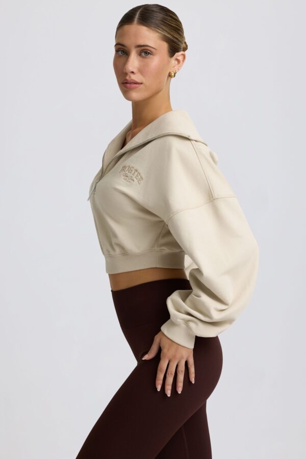 Quarter-Zip Cropped Sweatshirt in Bone - Image 4