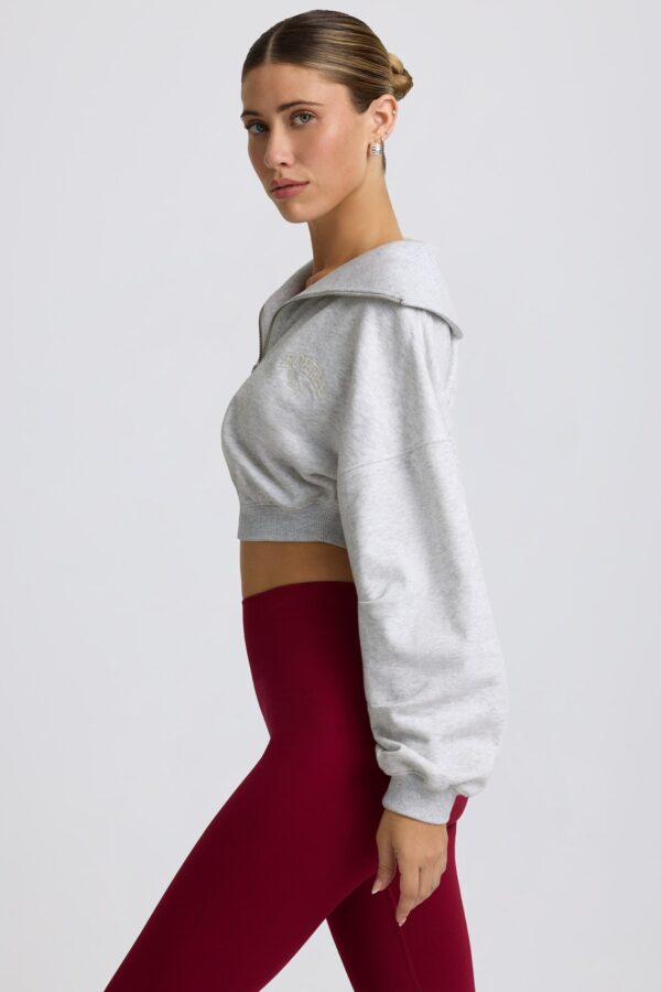 Quarter-Zip Cropped Sweatshirt in Grey Marl - Image 4