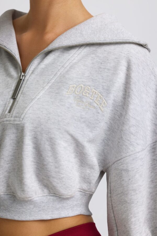 Quarter-Zip Cropped Sweatshirt in Grey Marl - Image 5