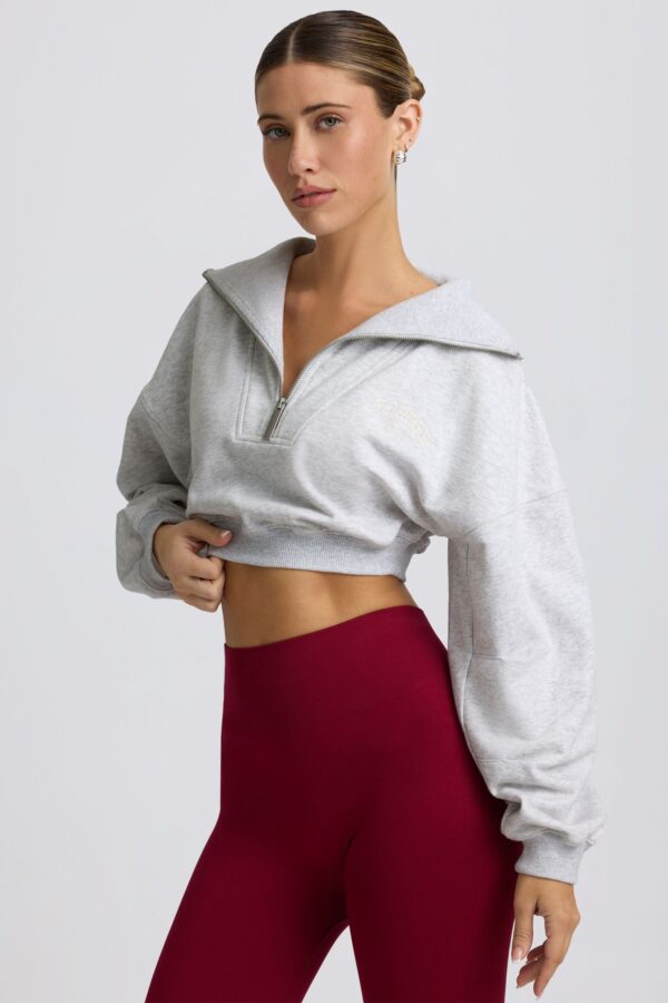 Quarter-Zip Cropped Sweatshirt in Grey Marl - Image 7