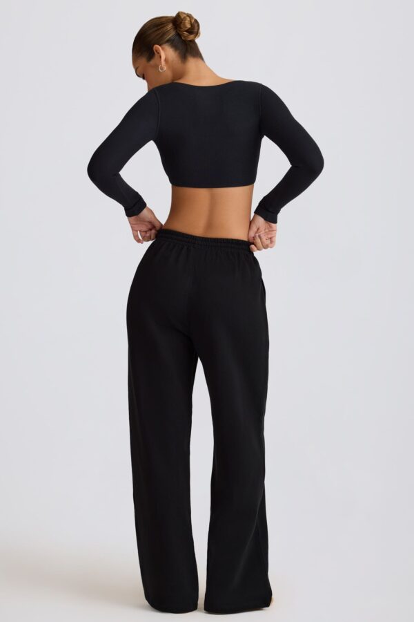 Mid-Rise Wide-Leg Joggers in Black - Image 2