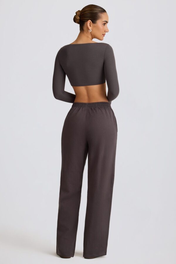 Mid-Rise Wide-Leg Joggers in Charcoal Grey - Image 2