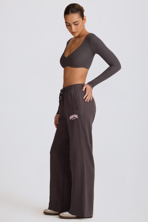 Mid-Rise Wide-Leg Joggers in Charcoal Grey - Image 3