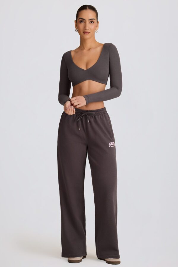 Mid-Rise Wide-Leg Joggers in Charcoal Grey - Image 5