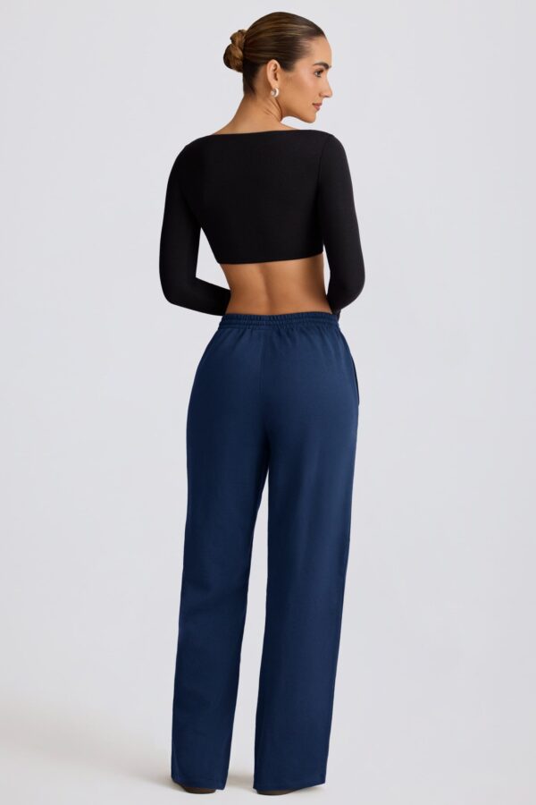 Mid-Rise Wide-Leg Joggers in Dark Navy - Image 2