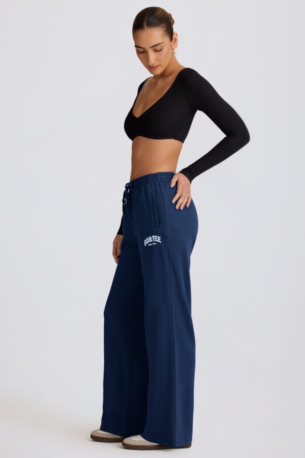 Mid-Rise Wide-Leg Joggers in Dark Navy - Image 3