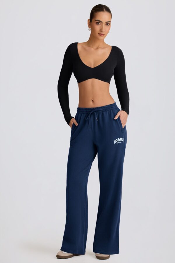 Mid-Rise Wide-Leg Joggers in Dark Navy - Image 6