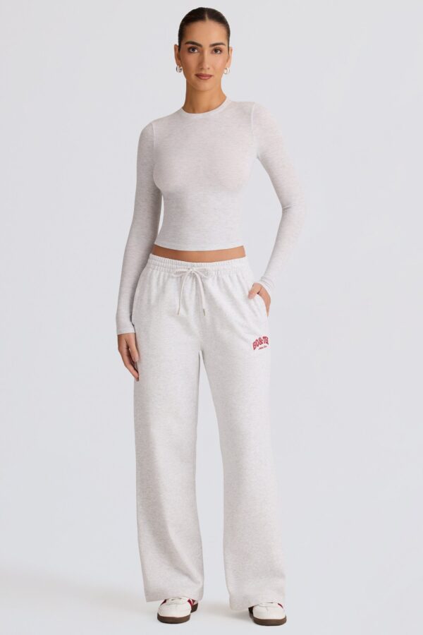 Mid-Rise Wide-Leg Joggers in Grey Marl - Image 5