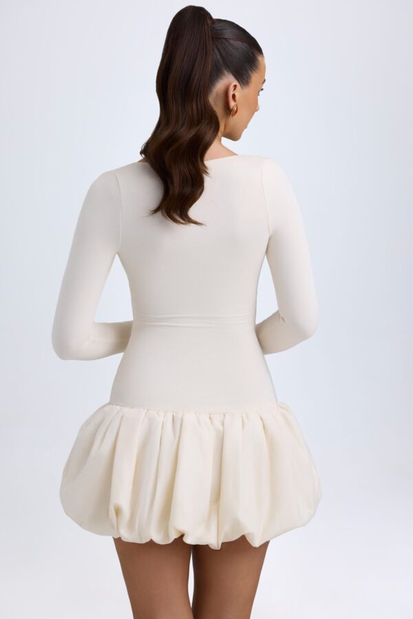 Modal Drop-Waist Bubble Hem Mini Dress in Ivory - Image 2