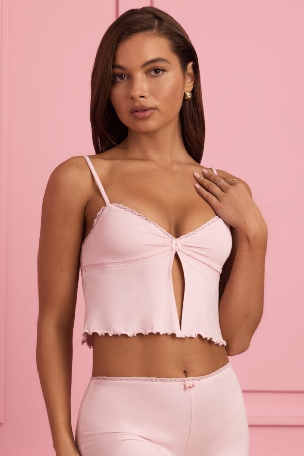 Lace-Trim Babydoll Pyjama Top in Baby Pink - Image 6