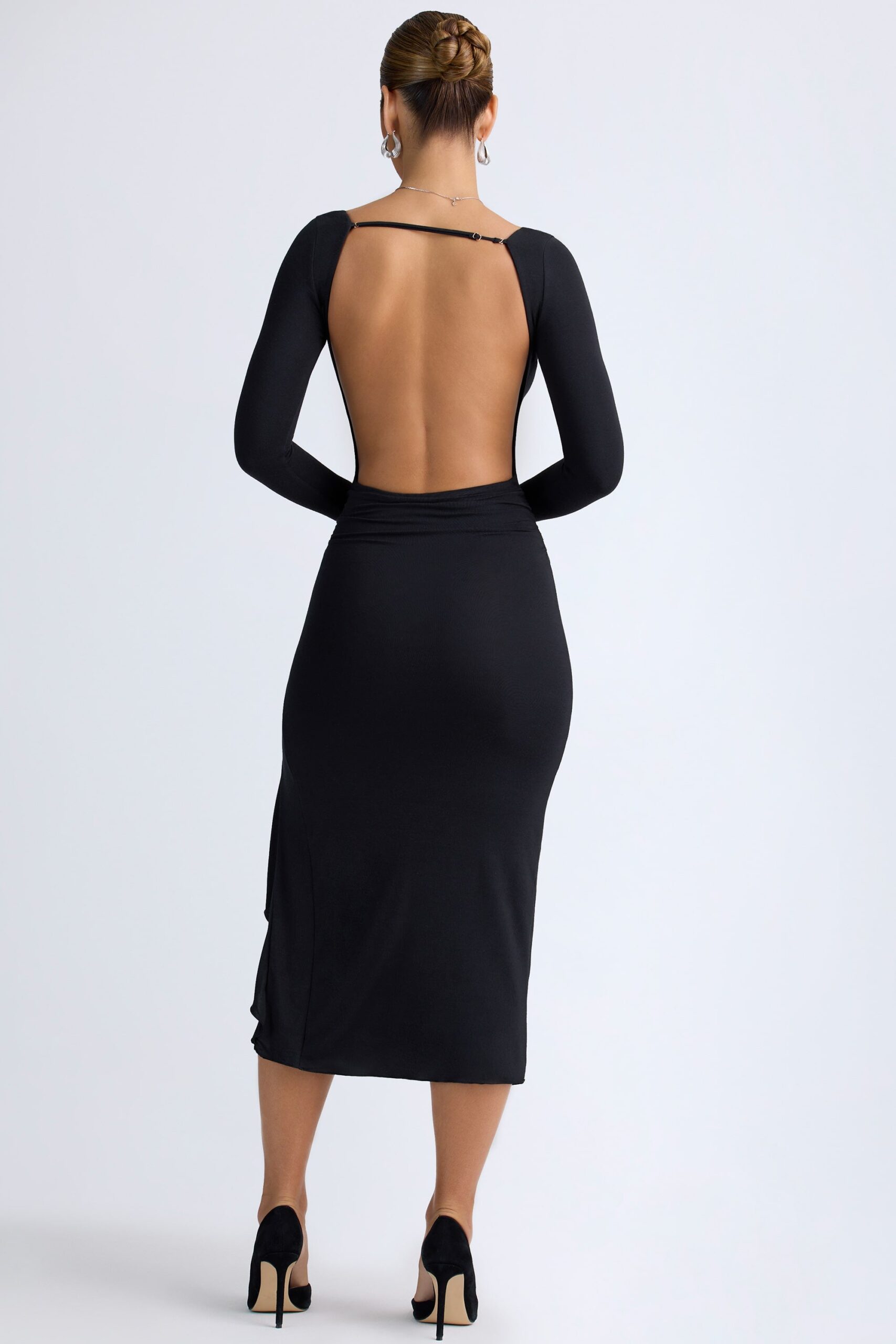 Modal Ruffled Midaxi Dress in Black - Image 3