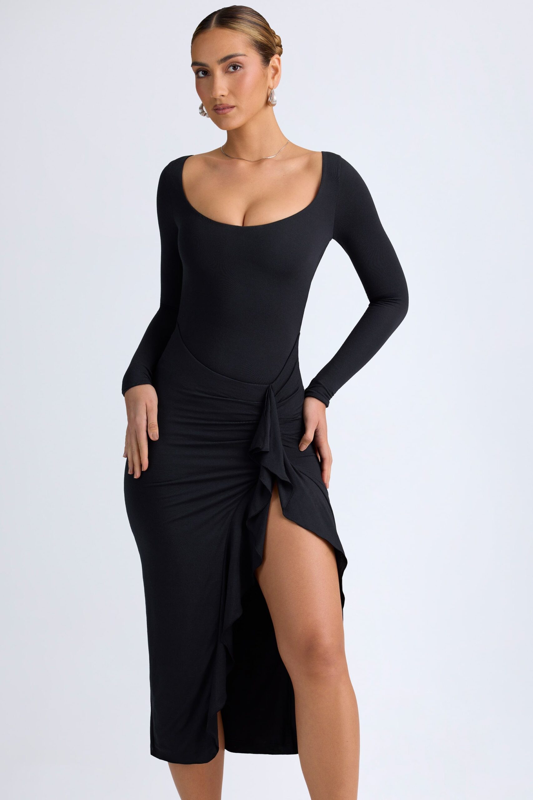 Modal Ruffled Midaxi Dress in Black - Image 6