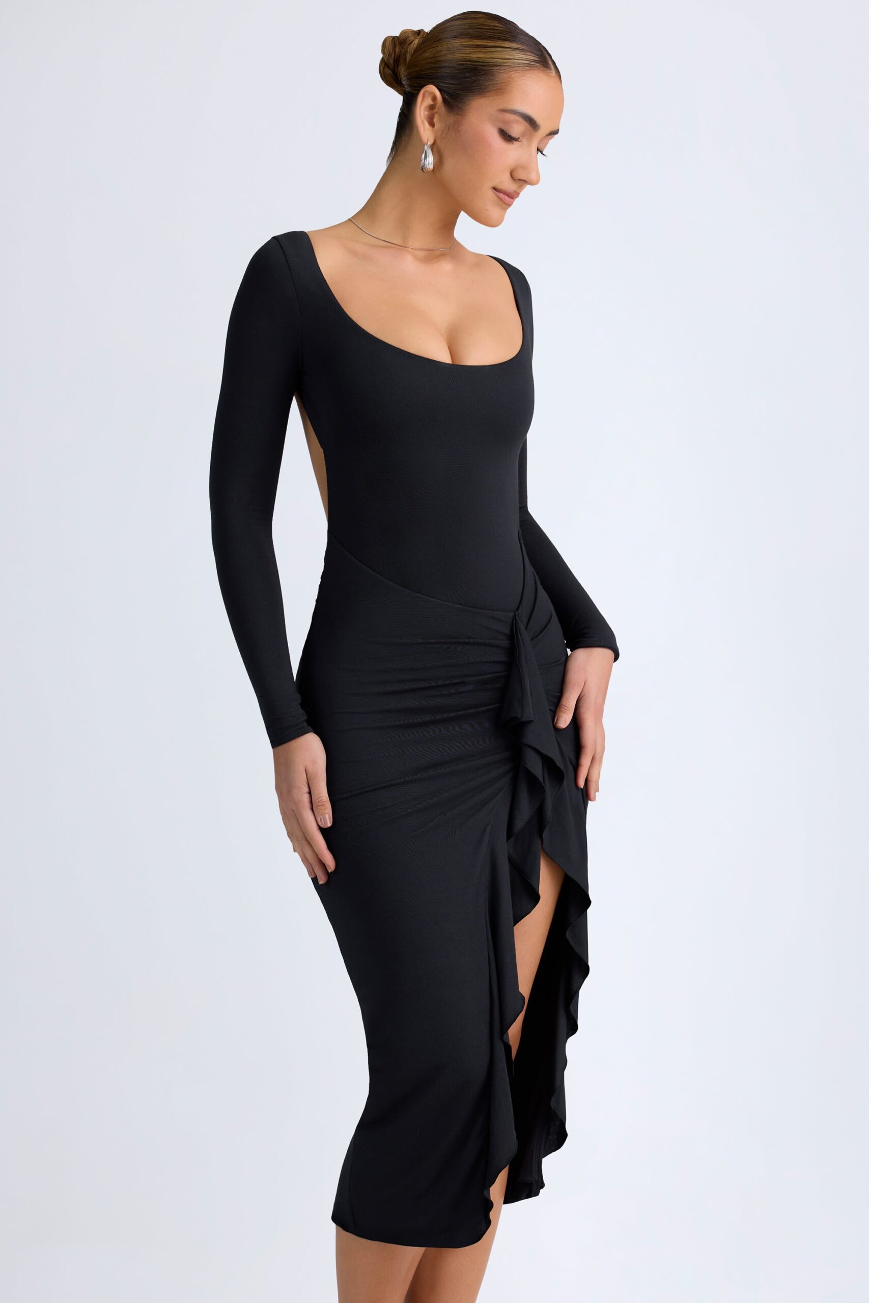Modal Ruffled Midaxi Dress in Black - Image 9