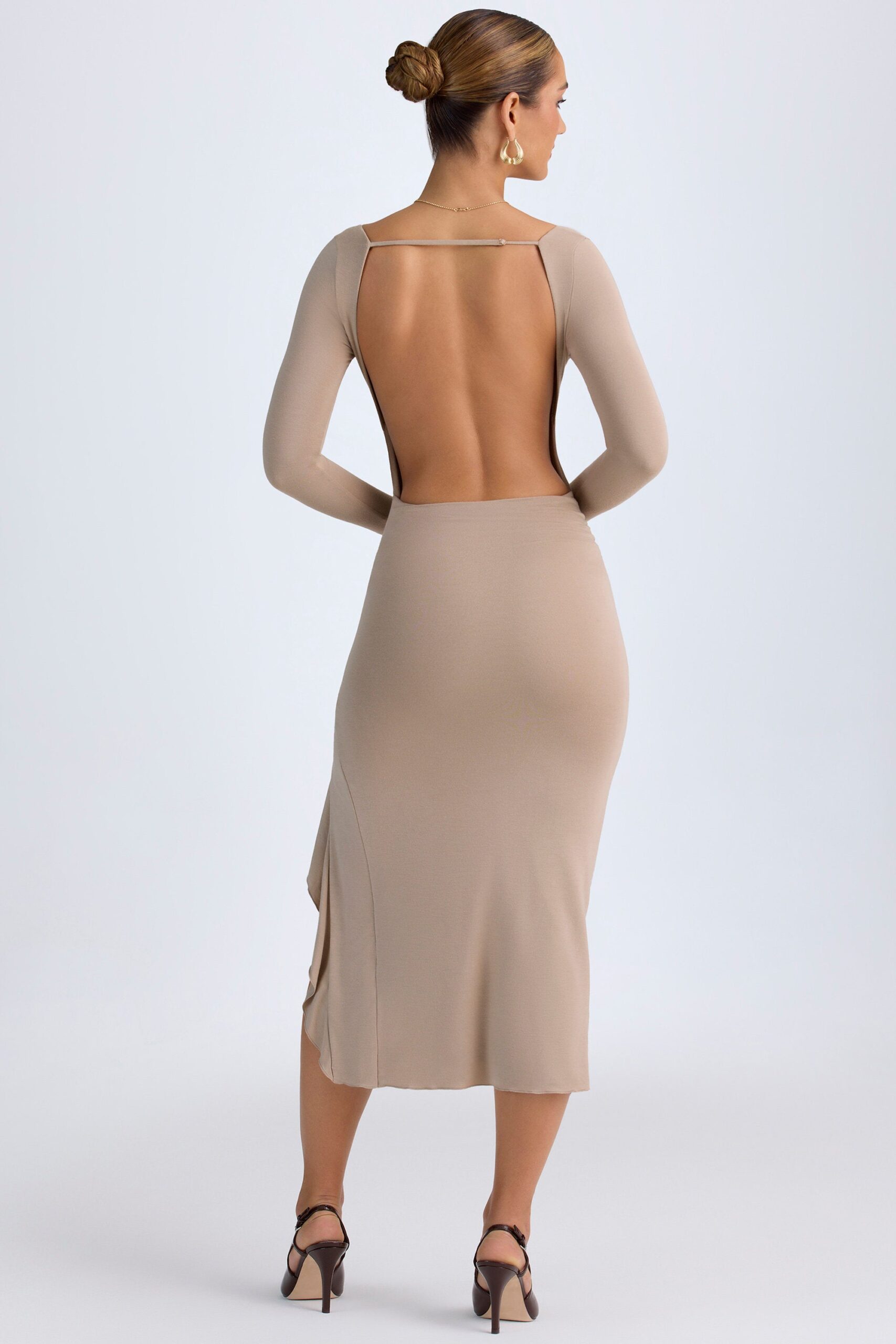 Modal Ruffled Midaxi Dress in Taupe - Image 3