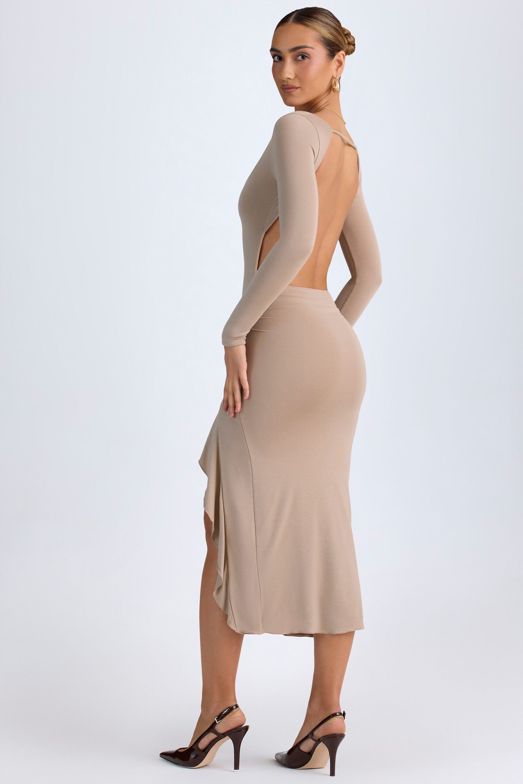 Modal Ruffled Midaxi Dress in Taupe - Image 8