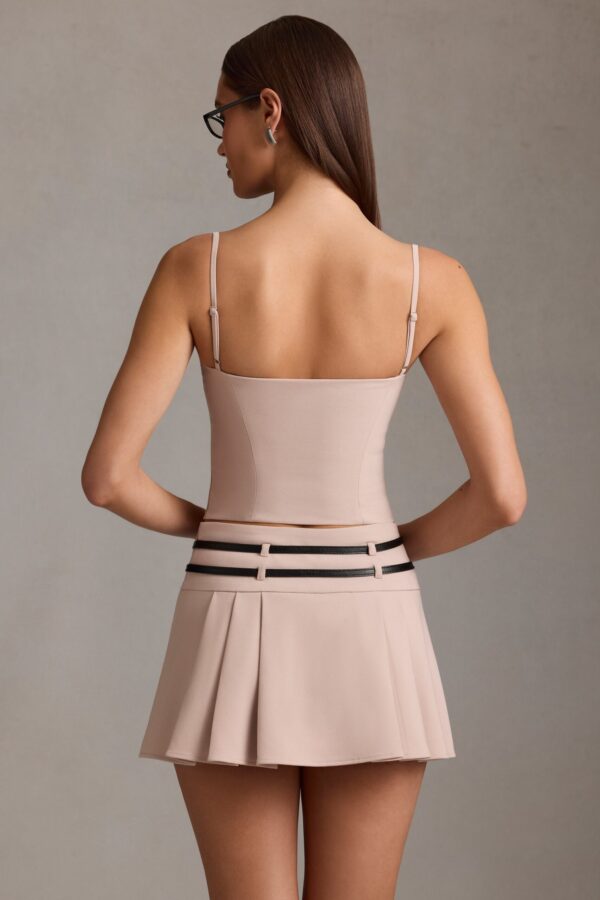 Belted Low-Rise Pleated Mini Skirt in Mushroom - Image 2