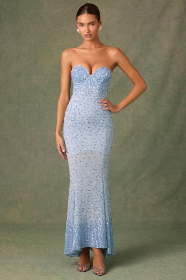 Embellished Sweetheart-Neck Fishtail Gown in Sky Blue - Image 7