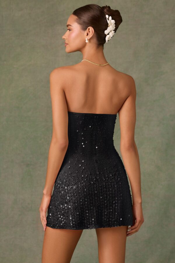 Embellished Sweetheart-Neck A-Line Mini Dress in Black - Image 3