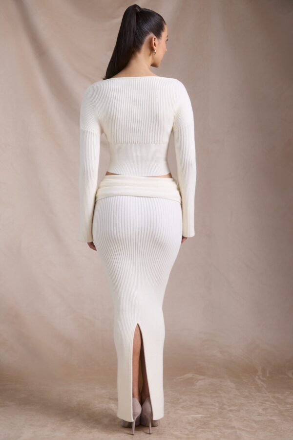 Ribbed-Knit Slash-Neck Top in Ivory - Image 3