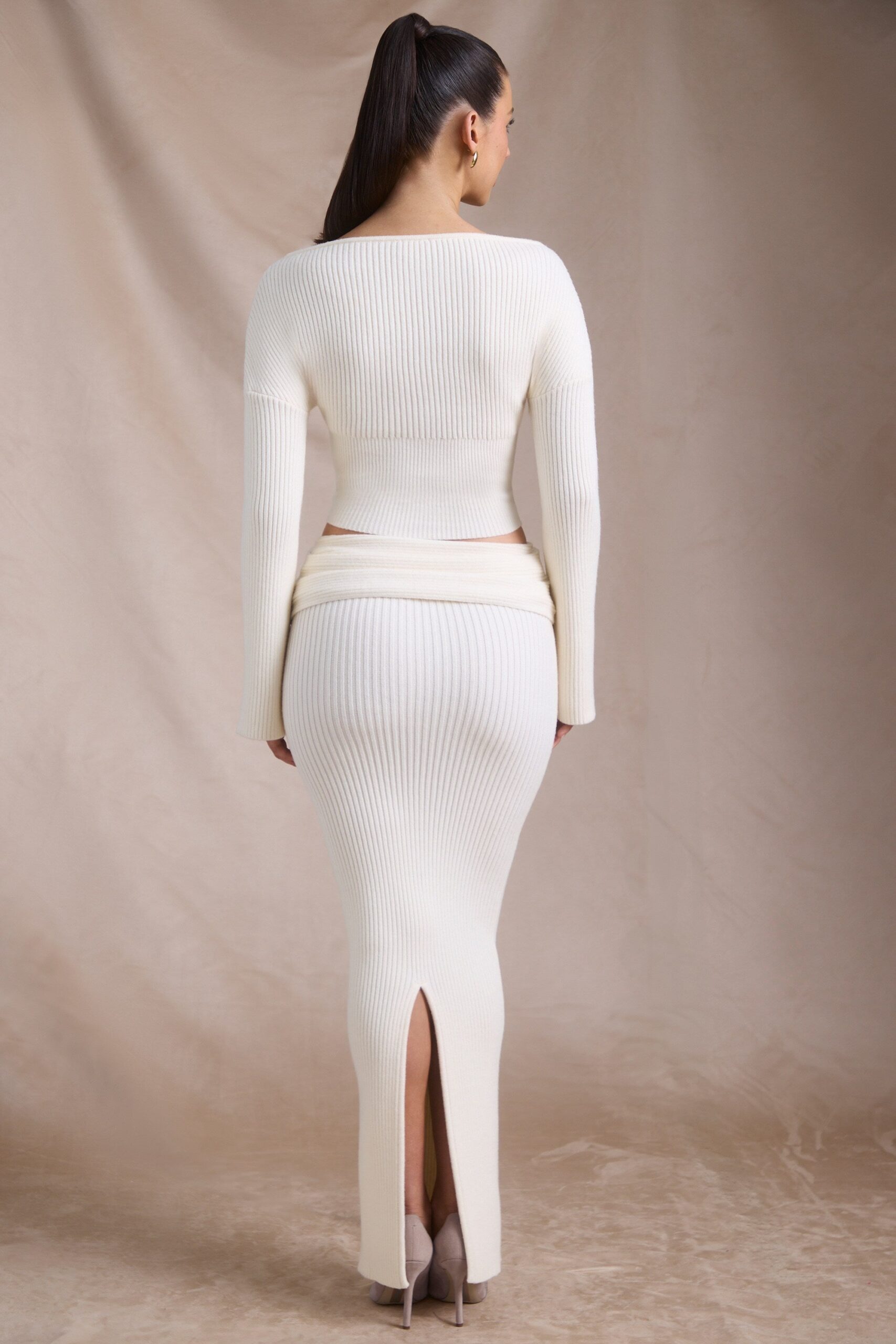 Ribbed-Knit Slash-Neck Top in Ivory - Image 3