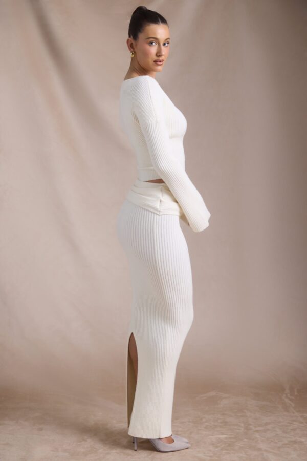Ribbed-Knit Slash-Neck Top in Ivory - Image 4