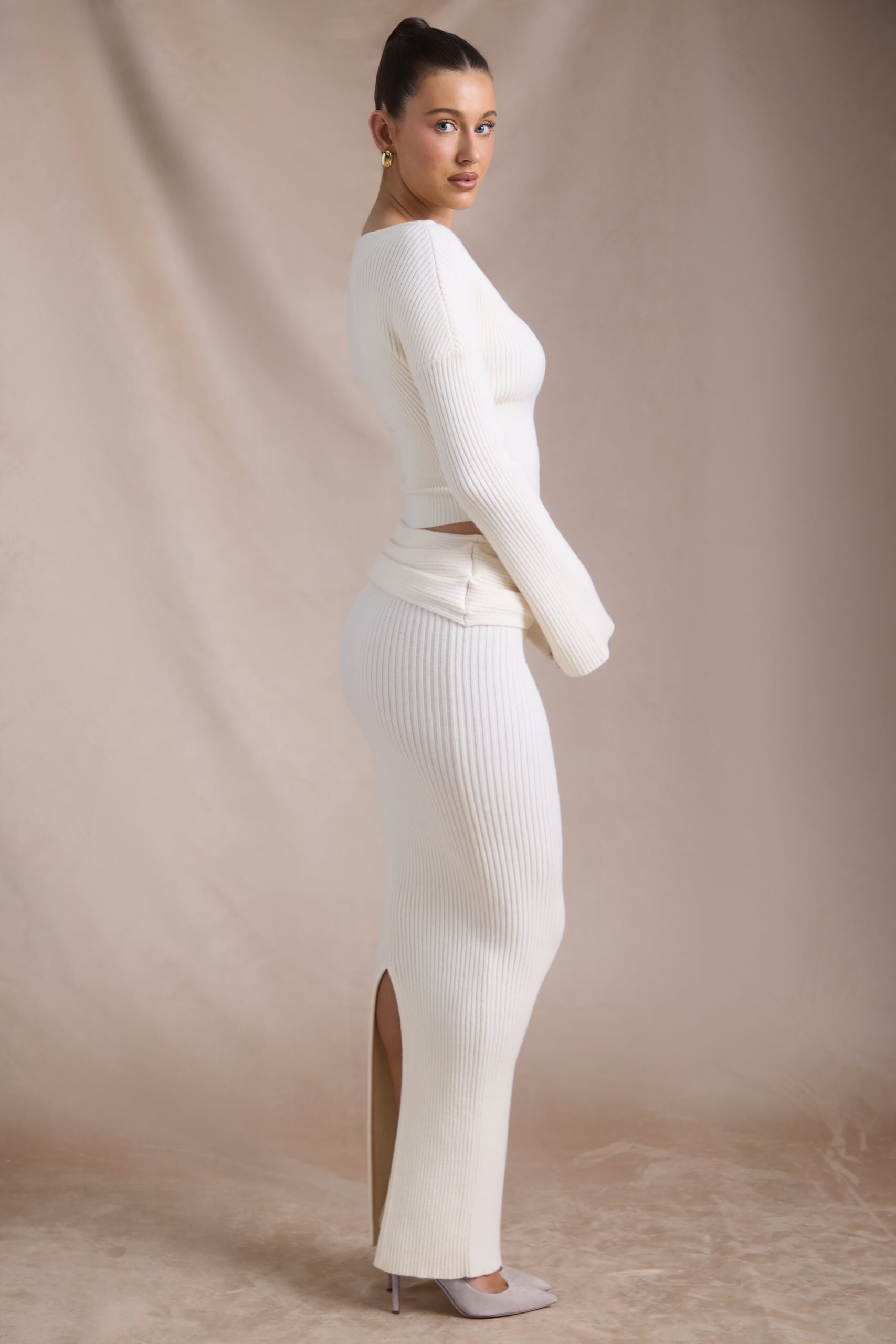 Ribbed-Knit Slash-Neck Top in Ivory - Image 4