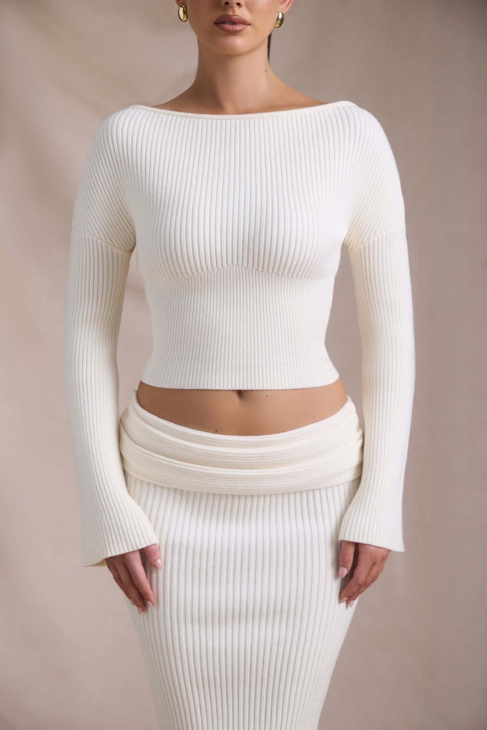 Ribbed-Knit Slash-Neck Top in Ivory - Image 5