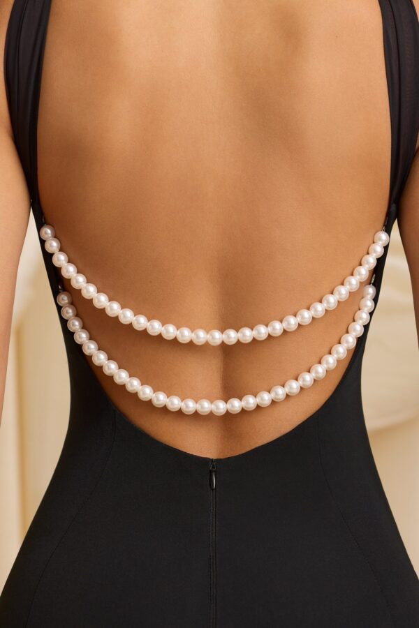 Pearl-Detail Halterneck Maxi Dress in Black - Image 4