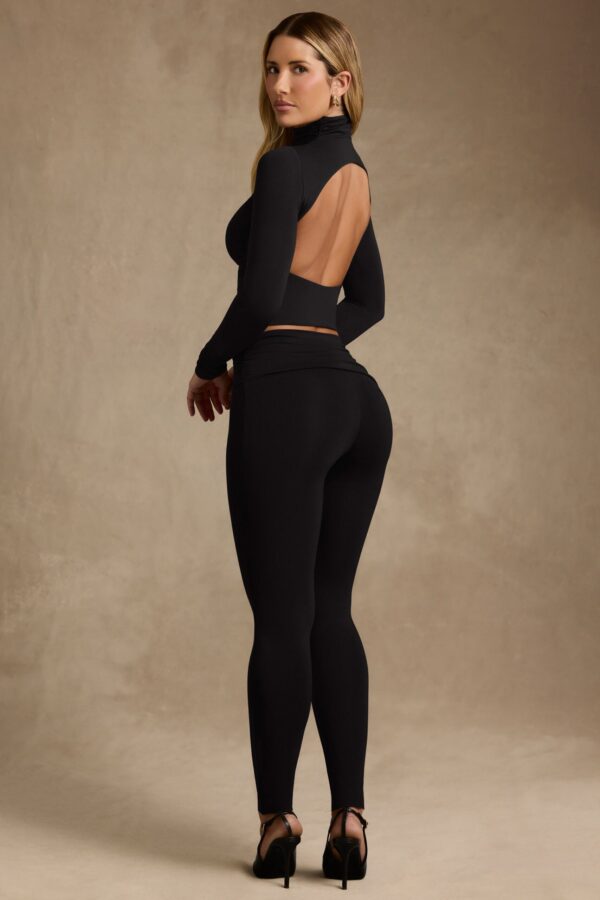 Modal Ruched Mid-Rise Leggings in Black - Image 2