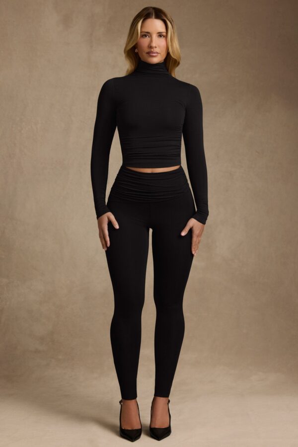 Modal Ruched Mid-Rise Leggings in Black - Image 5
