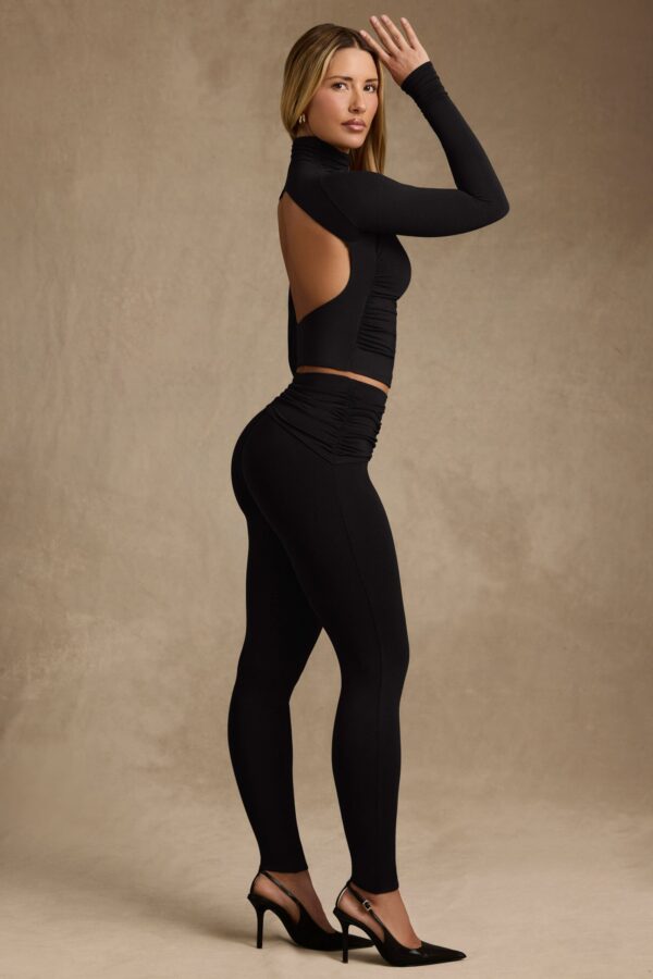 Modal Ruched Mid-Rise Leggings in Black - Image 7