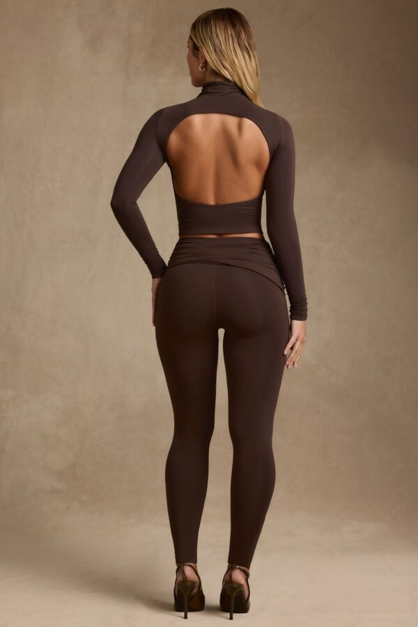 Modal Ruched Mid-Rise Leggings in Chocolate Brown - Image 6